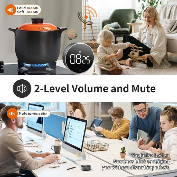 Digital Kitchen Timer - Magnetic Countdown Countup Timer with Large LED Display - Picture 4 of 9